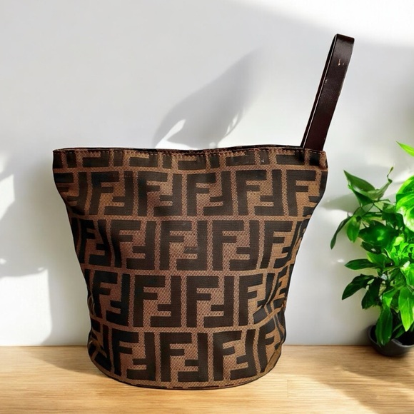 Fendi Handbags - Authentic FENDI Zucca Canvas & Leather Vintage Bucket Mini Bag Wristlet Clutch